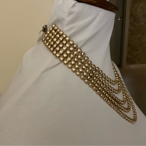 Gold Toned Five Row Layered Beaded Fashion Necklace - Picture 3 of 14